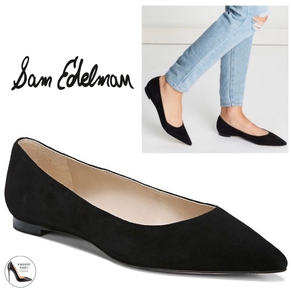 Sam Edelman Sally Black Suede Ballet Flat Shoes Pointed Toe Leather Loafers 7.5 - Picture 1 of 8